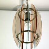 Mid-Century Italian pink and clear thick glass chandelier by Veca. Italy 1960s
