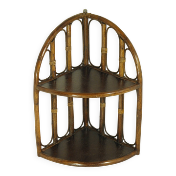 Rattan corner wall shelf