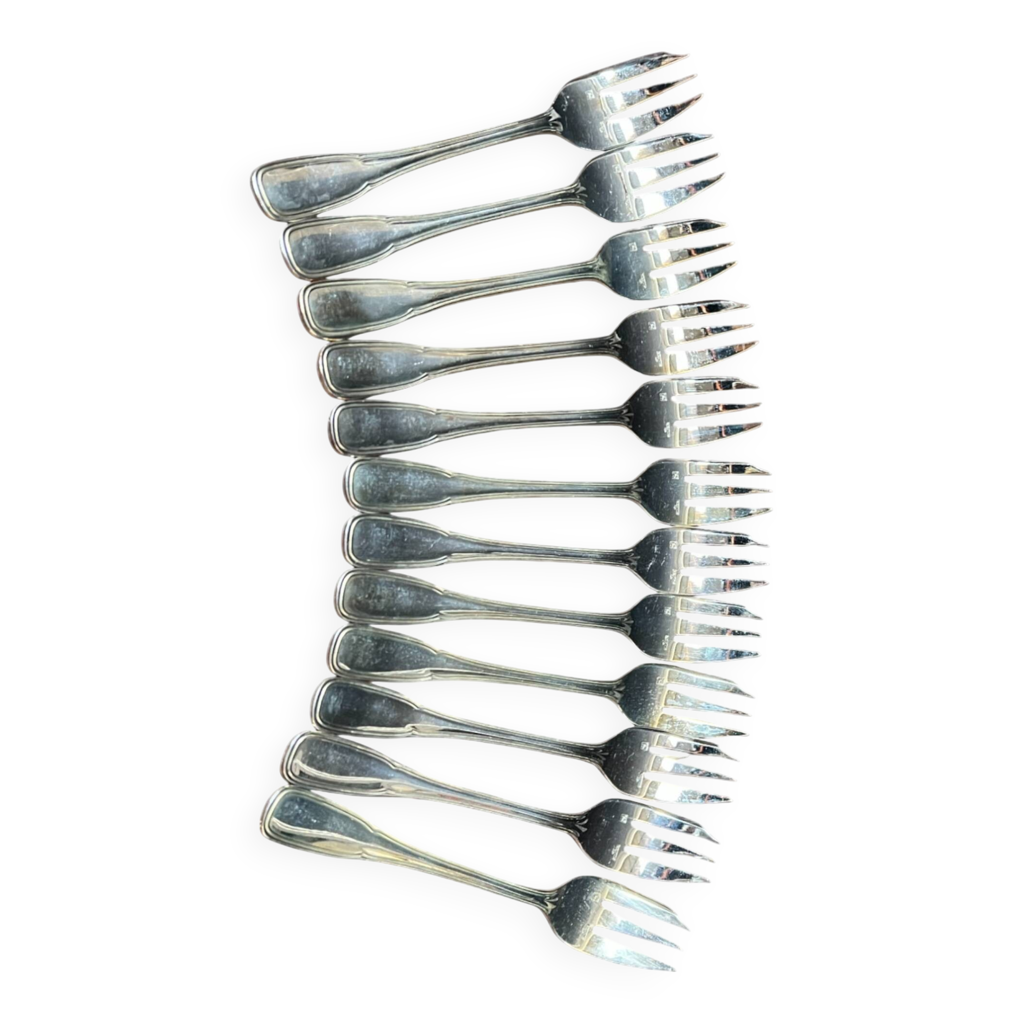 Set of 12 silver-plated metal cake forks from the Nicolet Orléans brand