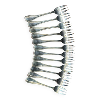 Set of 12 silver-plated metal cake forks from the Nicolet Orléans brand
