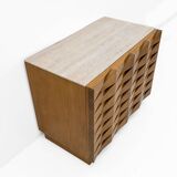 Carved Oak Italian Sideboard with Travertine Top