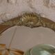Golden wooden art deco oval mirror - 50x58cm