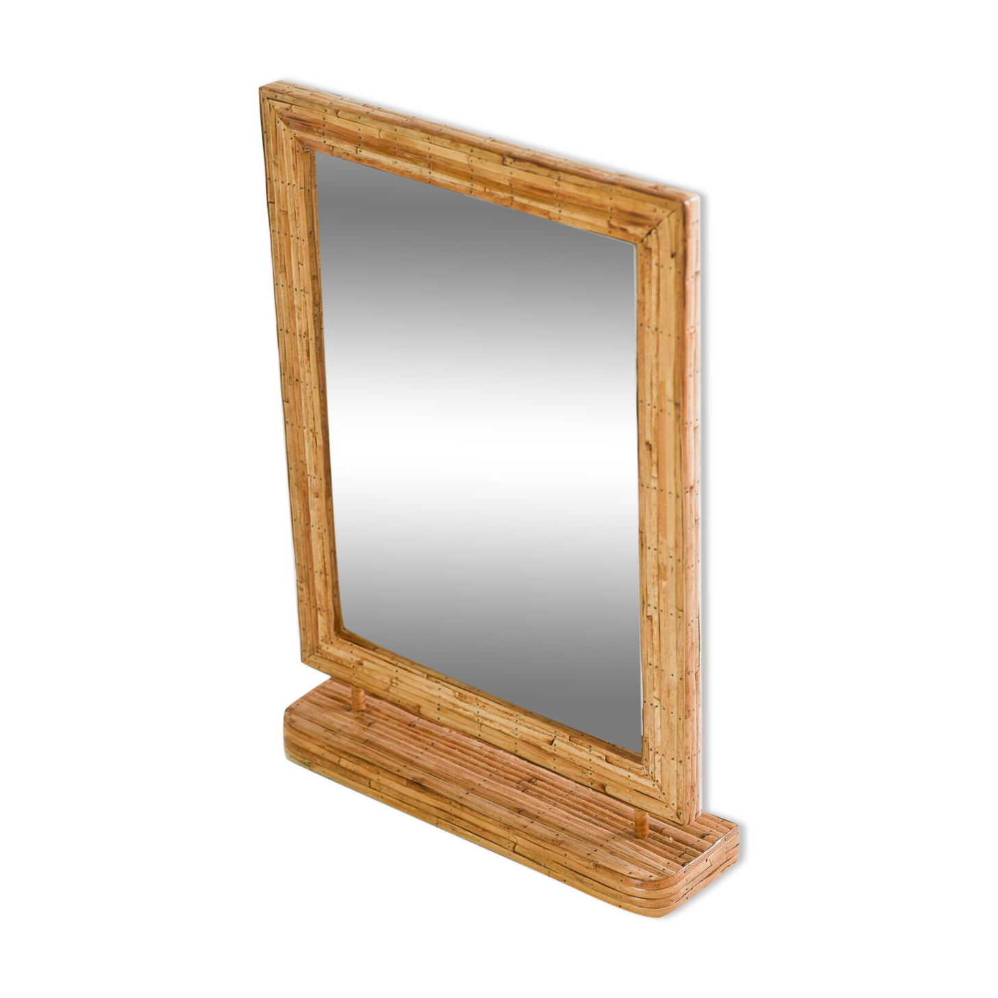 Miroir de courtoisie rectangulaire en rotin de style vintage