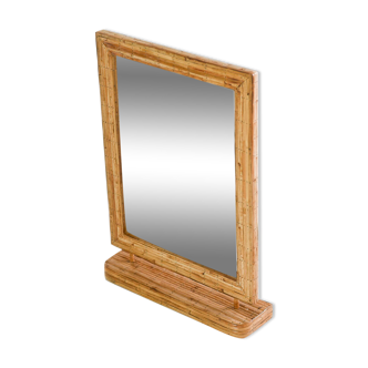 Miroir de courtoisie rectangulaire en rotin de style vintage