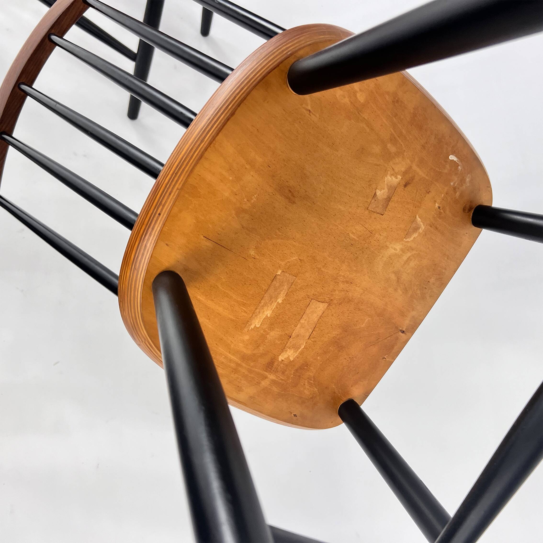 Set of 2 Mid Century Scandinavian Spindle Back Chairs, 1970s