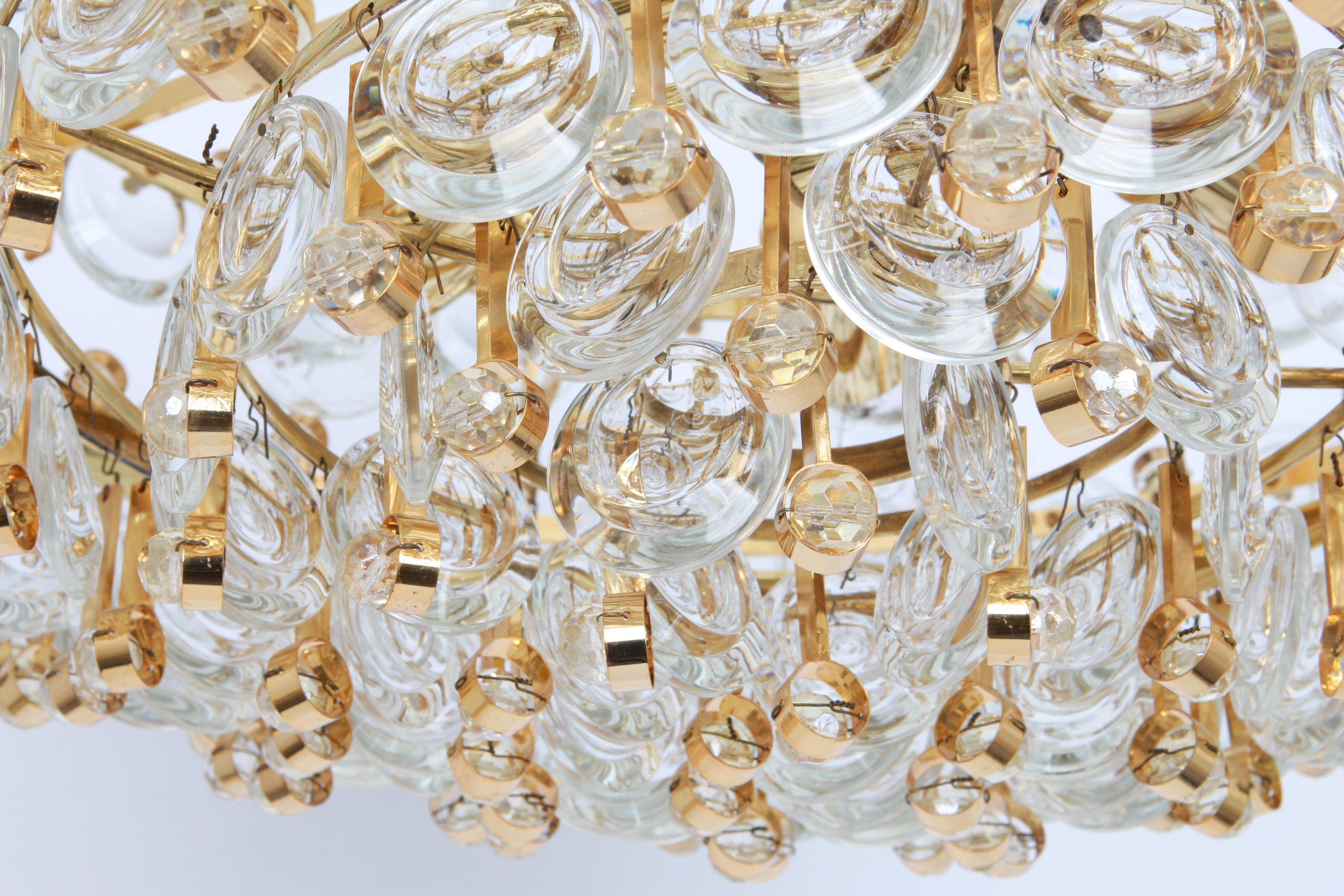 Brass and crystal chandelier, Sciolari design by Palwa, Germany, 1970s.