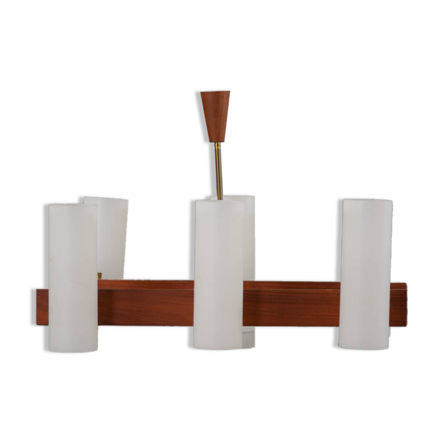 Vintage Danish teak and brass ceiling lamp, Denmark 1970s