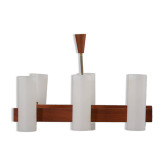 Vintage Danish teak and brass ceiling lamp, Denmark 1970s