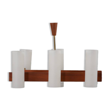 Vintage Danish teak and brass ceiling lamp, Denmark 1970s