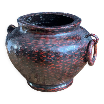 Vase japonais vintage en bambou tressé