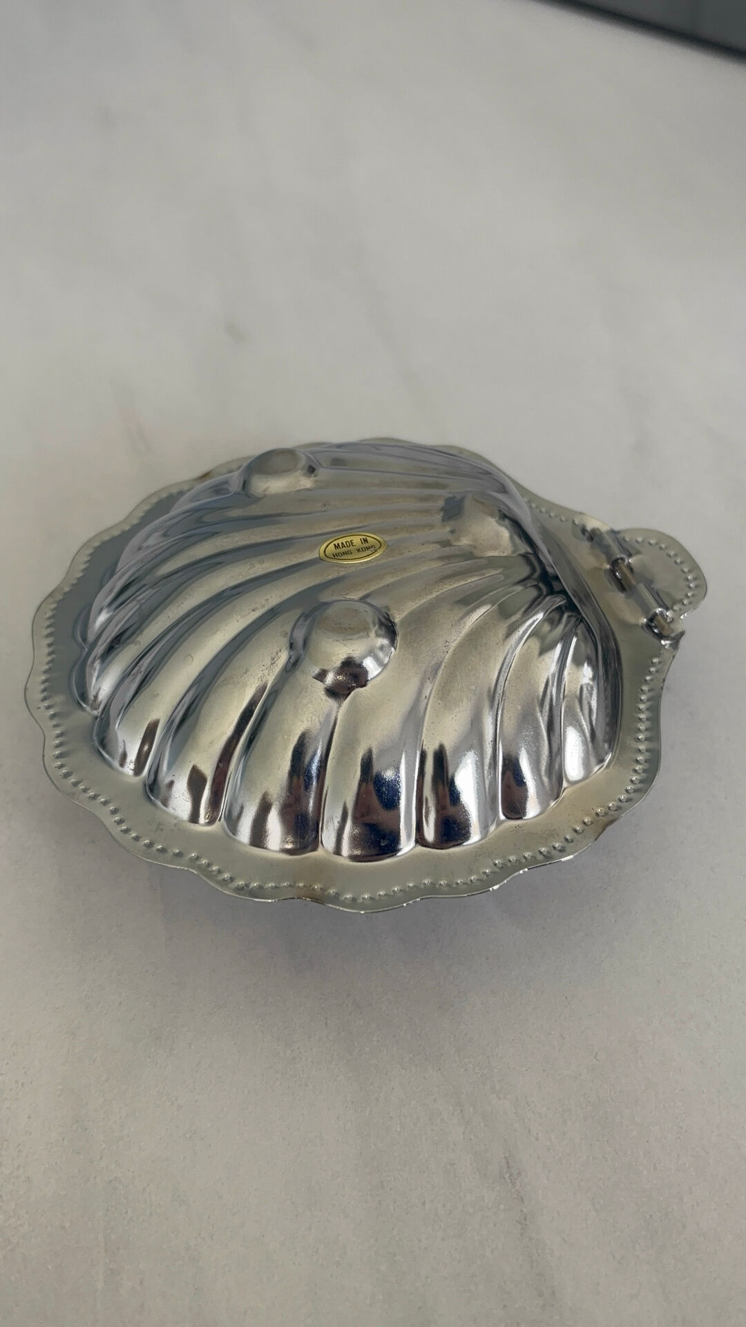 Vintage butter dish shell blue cobalt glass and silver-plated metal
