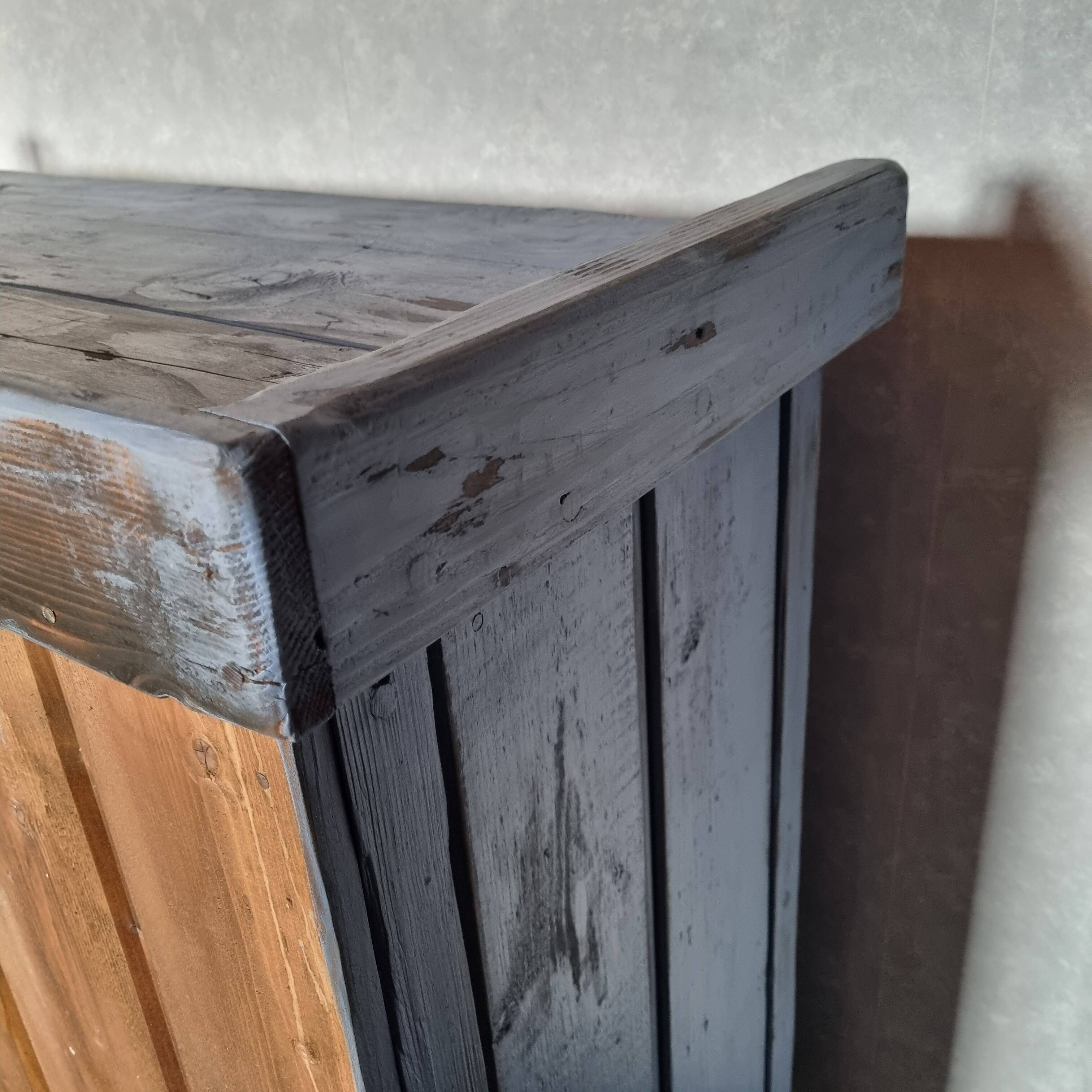 Meuble de metier établi années 40 patiné bleu