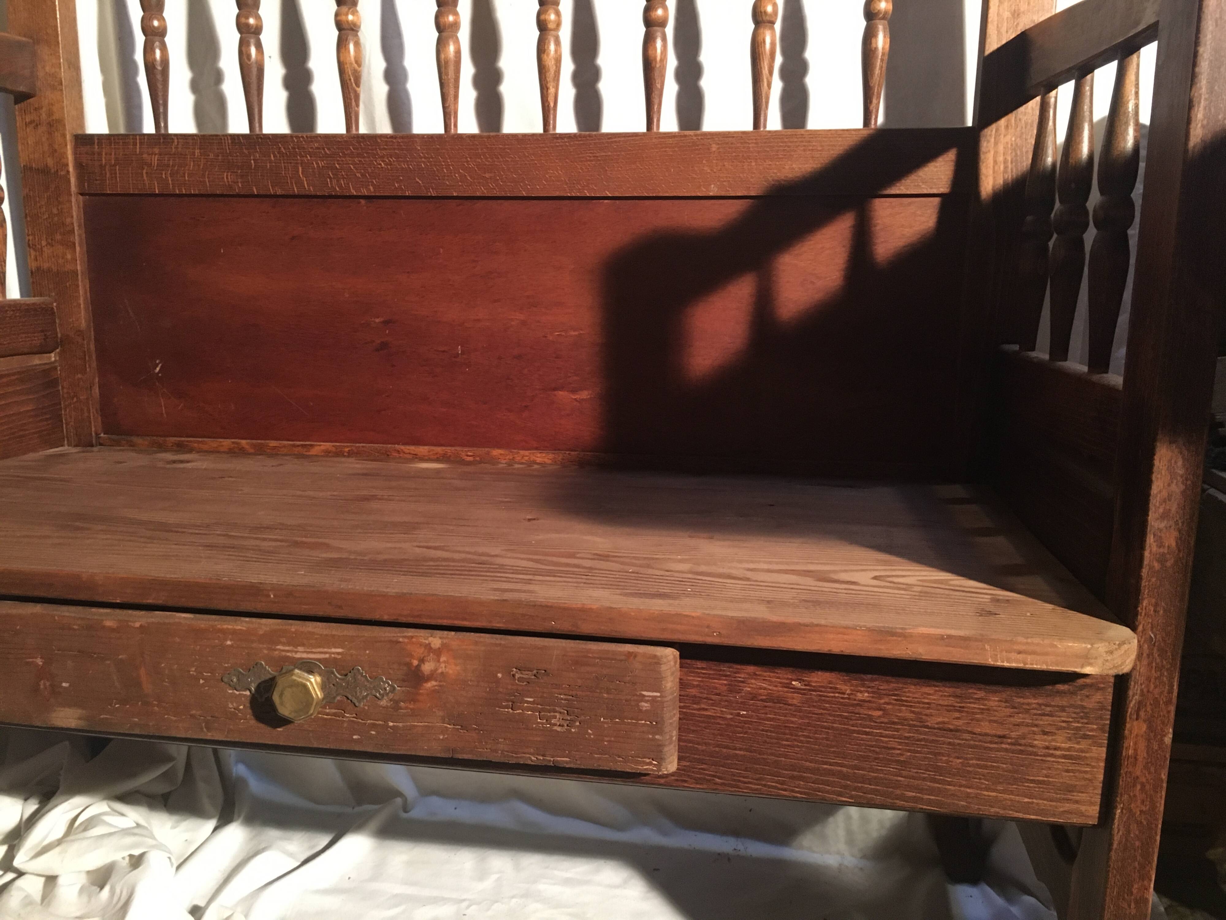 Beech baluster bench with drawer