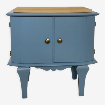 Vintage bedside table bleu de nîmes and oak