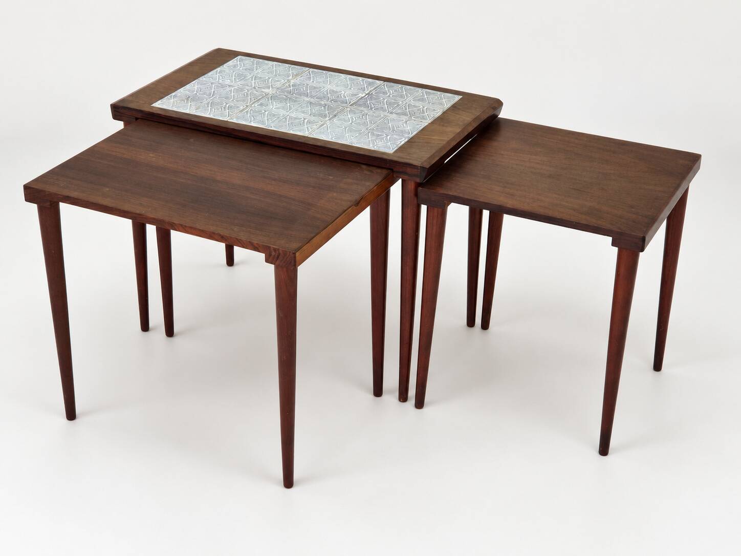 Rosewood nesting tables with ceramic tiles, Denmark, 1960s, set of 3
