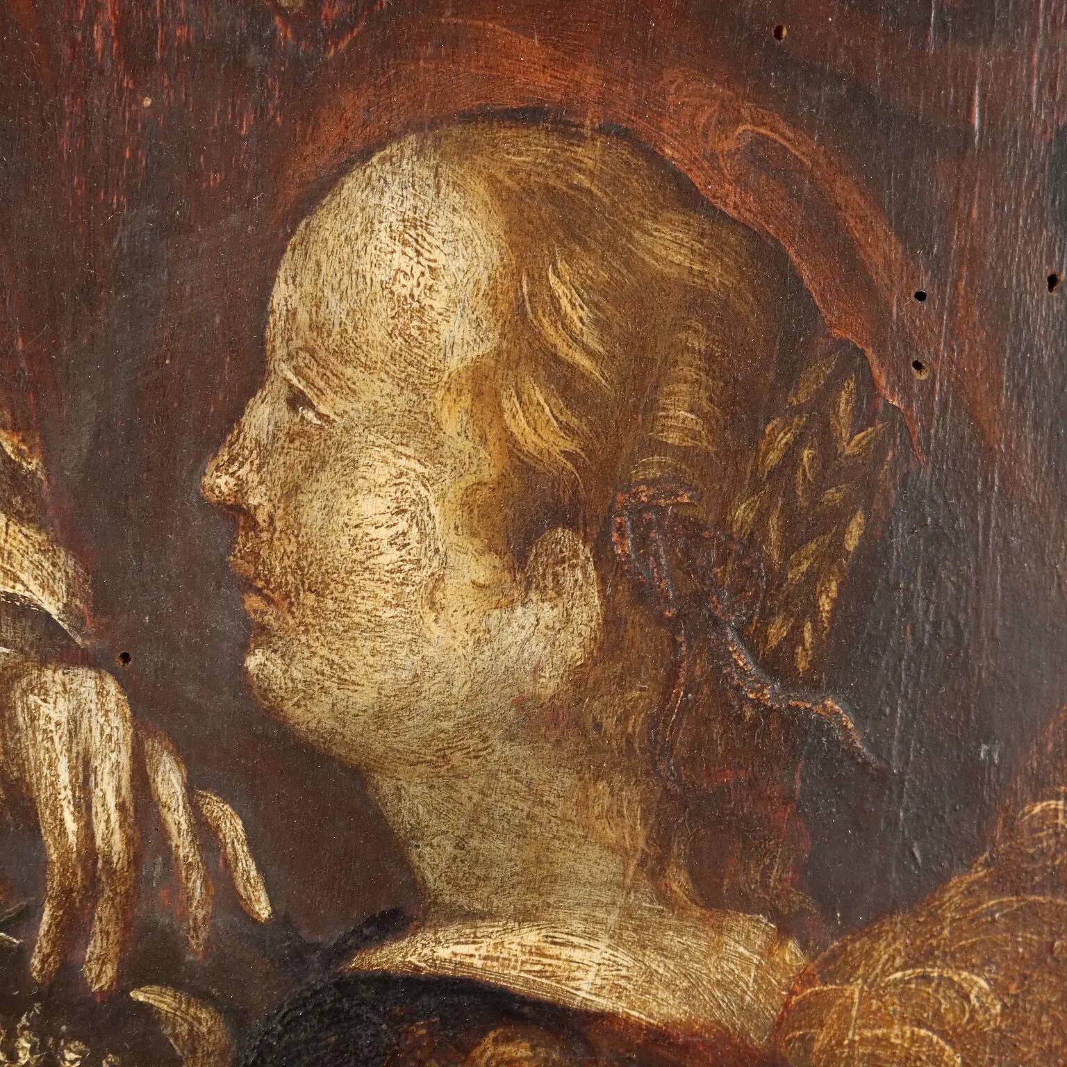 La Sainte Famille, peinture ancienne à l'huile sur panneau, XVI-XVII siècle