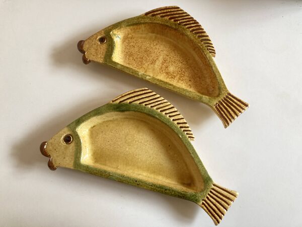 Paire de plats poisson Vallauris 1850 Atelier Cerenne Vallauris