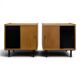 Pair of modernist sideboards with black glass doors in oak veneer.