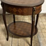 Louis XV style transitional pedestal table in cube marquetry