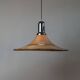 Grand lampadaire vintage en osier avec un dessus en chrome et un abat-jour en osier naturel – lumière suspendue italienne des années 1970 de l'ère spatiale.