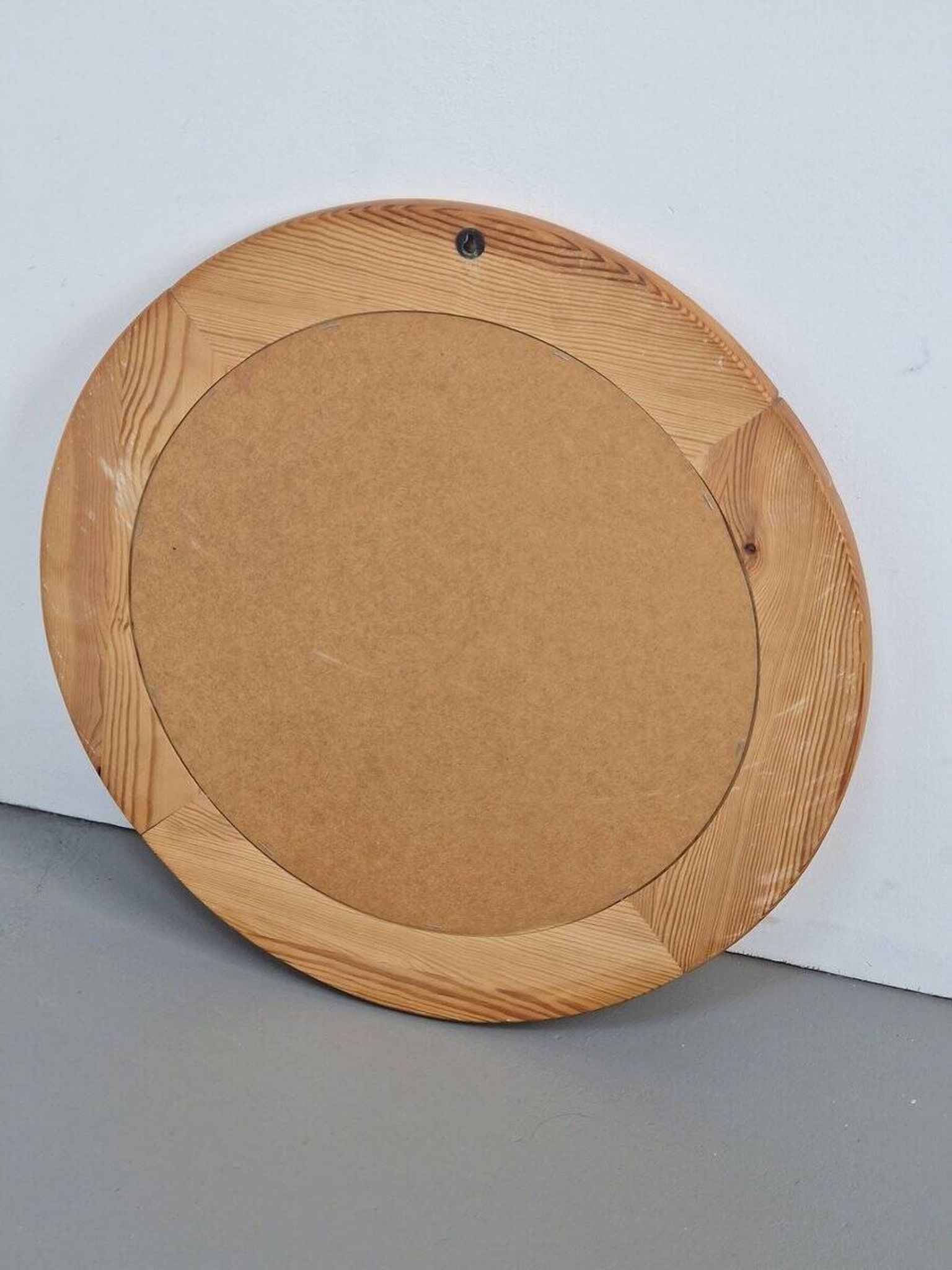 Vintage Scandinavian Round Pine Mirror, 1970s