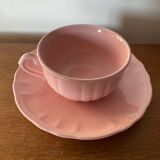Antique salins les bains cup + saucer pink ceramic france vintage