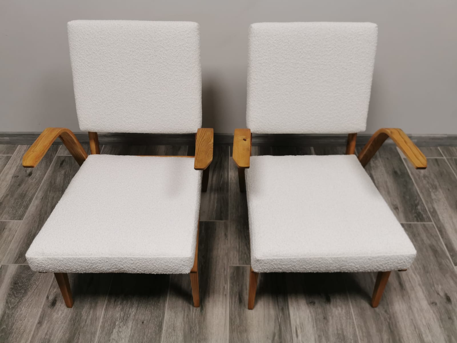 Mid-century wool boucle armchairs