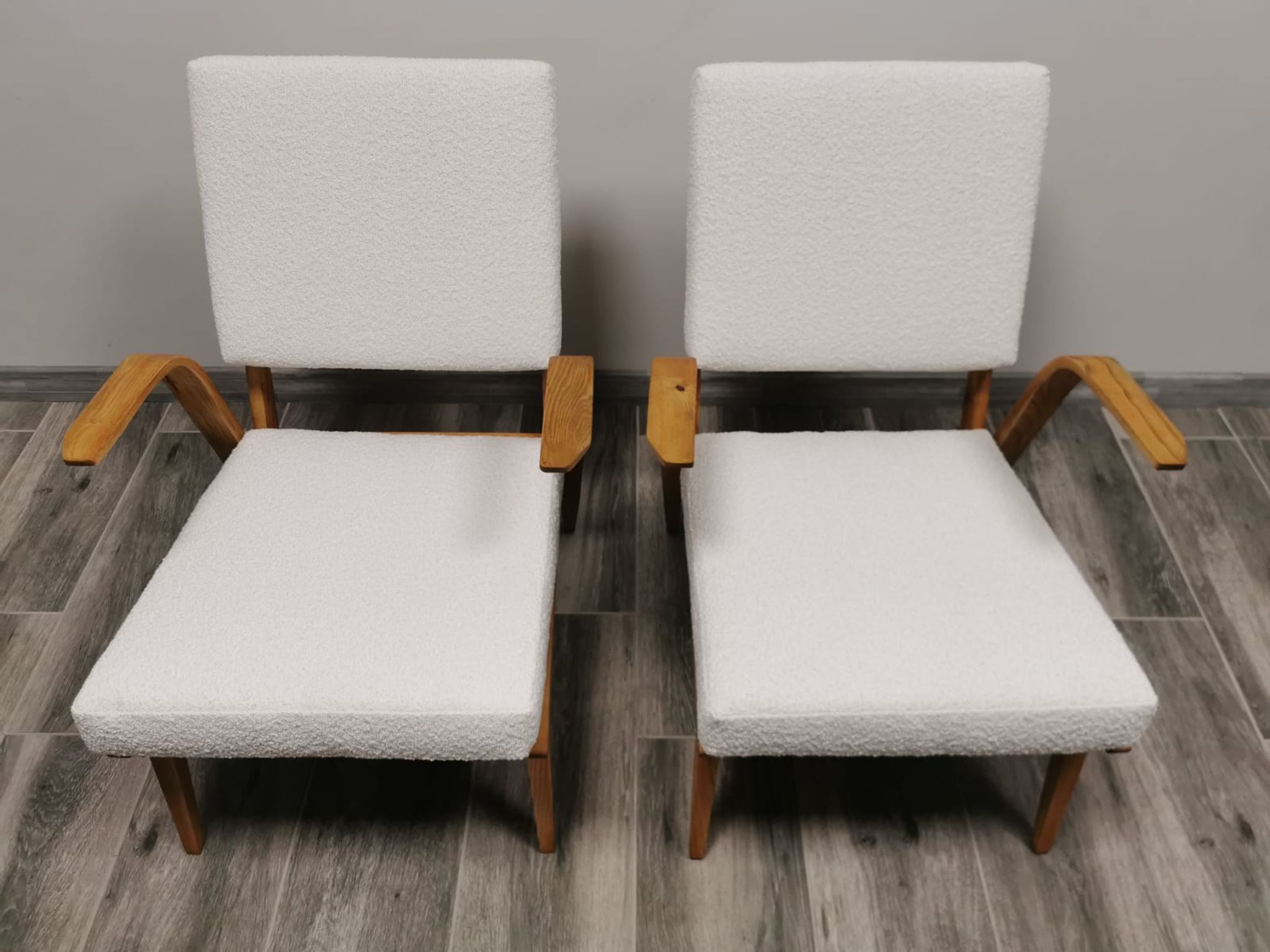 Mid-century wool boucle armchairs