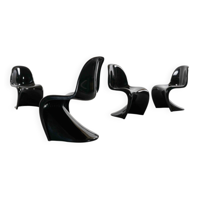 Ensemble de 4 chaises Panton en noir, Verner Panton pour Herman Miller 1971
