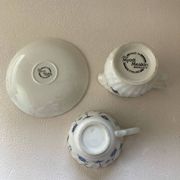 Myott Meakin England Blue Cup Saucer and Milk Jug