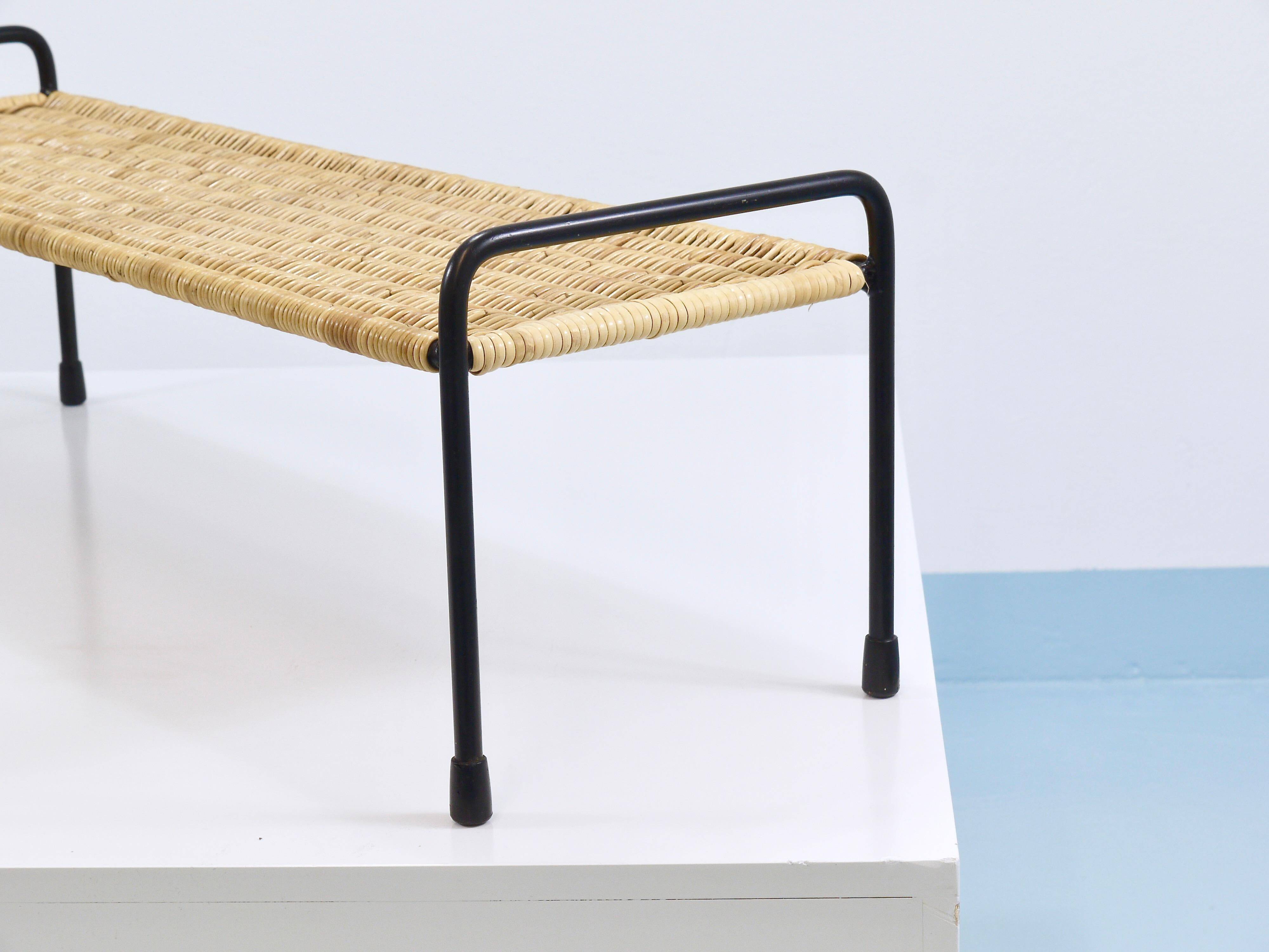 Carl Aubock side table, flower bench, iron, rattan, wicker, Austria, 1950s
