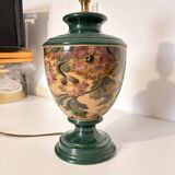 Old Ceramic Lamp Base Green Floral Decor Signed Olivier Corro