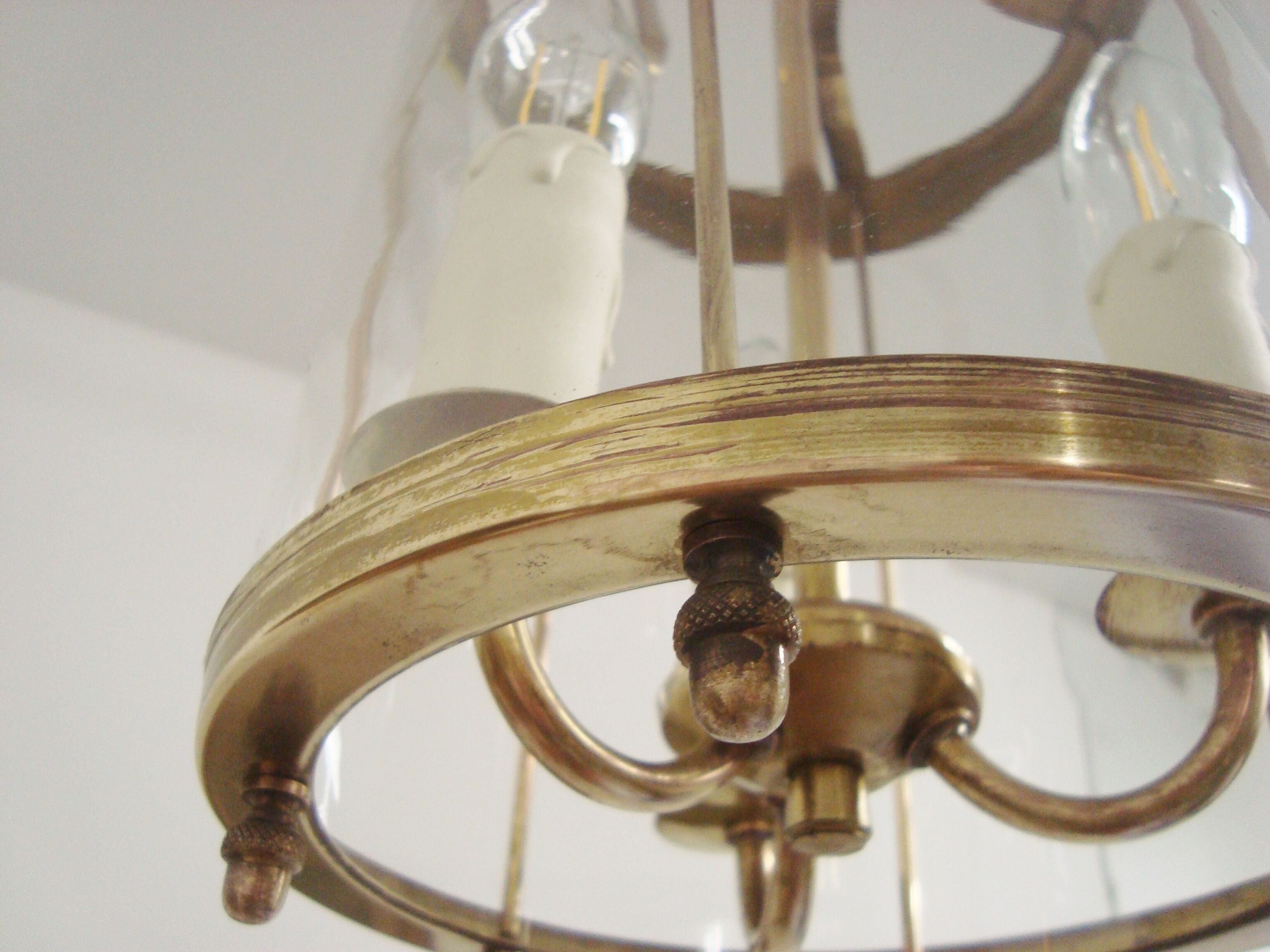 Vintage round brass chandelier Vestibule pendant lamp from the fifties