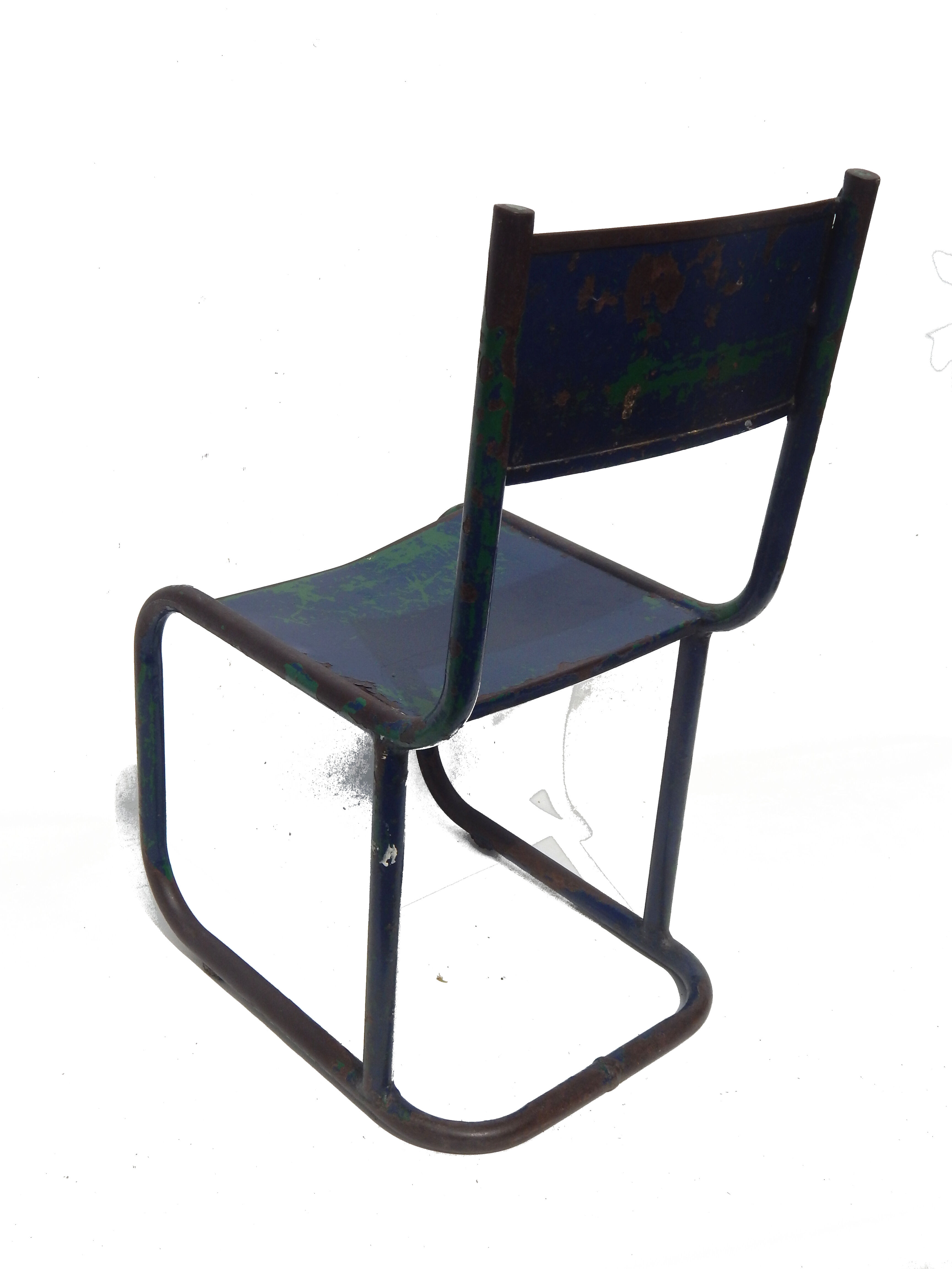 Old metal blue children's chair