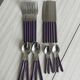 Set of 24 stainless steel and purple plastic cutlery