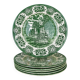 6 green English ironstone plates