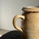 Large matte stoneware oval pot with beige handle H21 D12