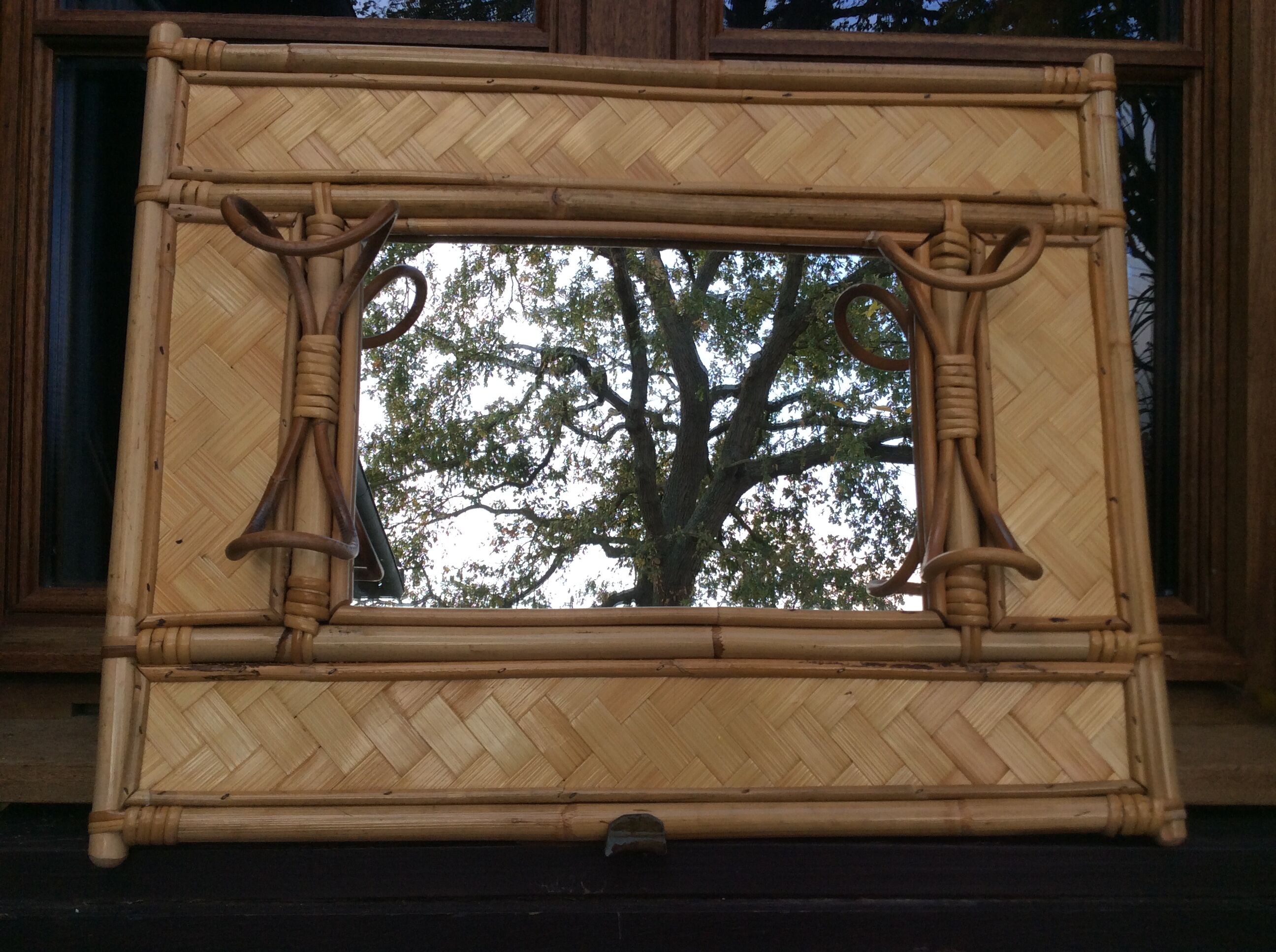 Coat rack with mirror rattan and bamboo