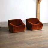 Pair of Cinna Sandra lounge chairs in velvet by Annie Hieronimus, 1970s