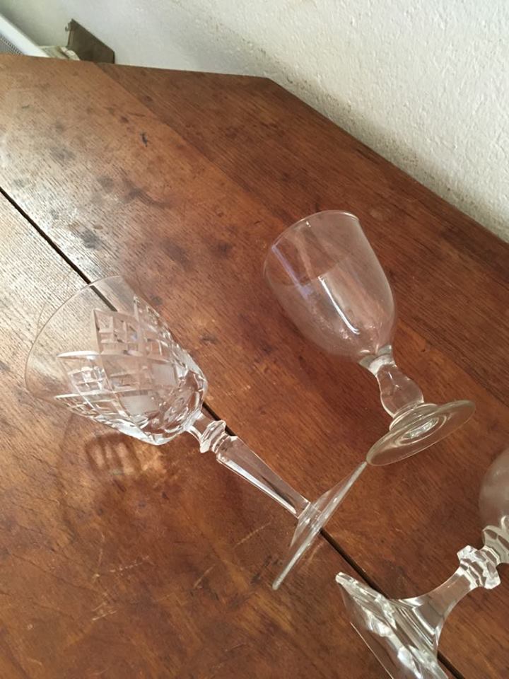 Four mismatched stemware