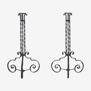 Pair of antique wrought iron plant stands