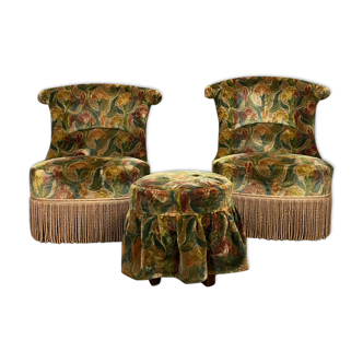 Pair of armchairs "toad" and pouf Napoleon III era around 1850/1880