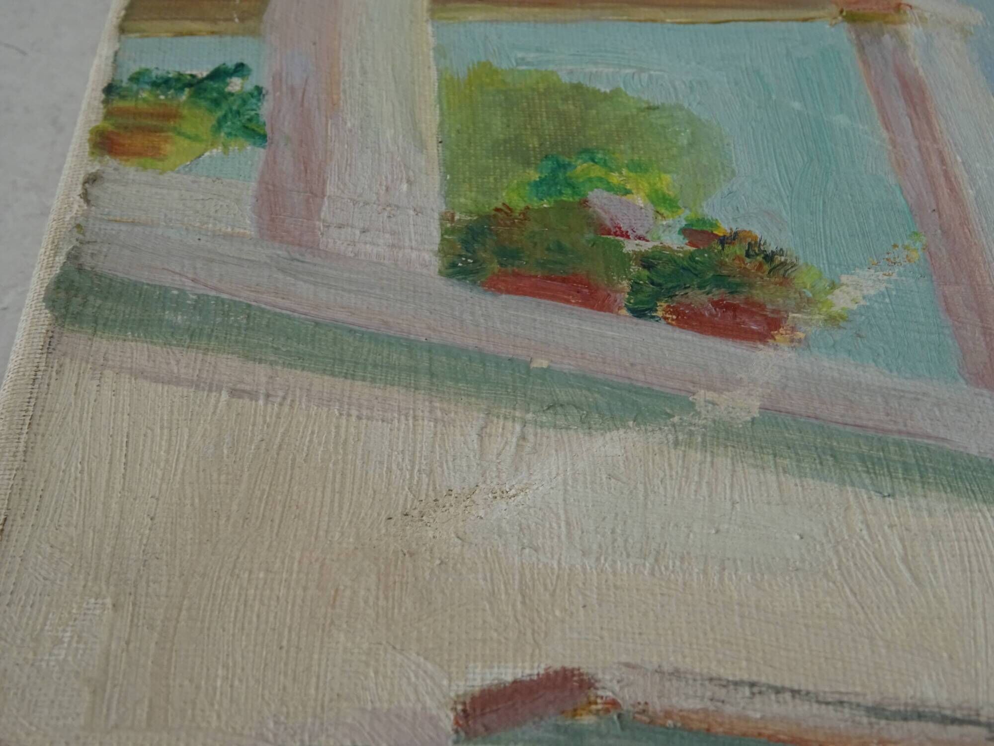 Painting view of Paguera Balearic Islands oil on canvas signed 1961