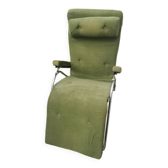 Vintage indoor recliner armchair in khaki velvet