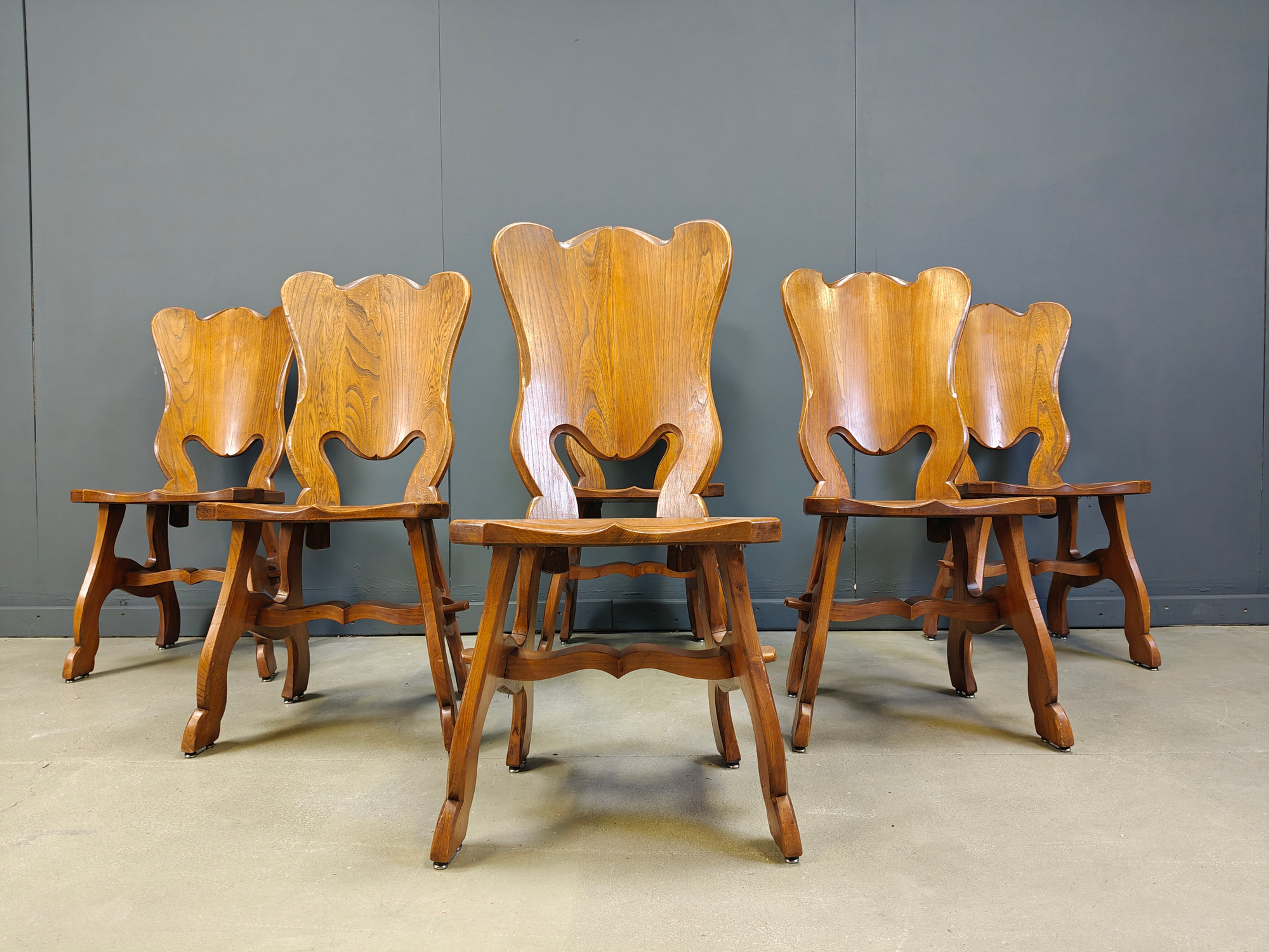Brutalist oak dining chairs, Netherlands - 1960s