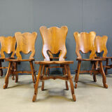 Brutalist oak dining chairs, Netherlands - 1960s