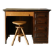 Vintage oak desk with its stool.
