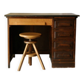 Vintage oak desk with its stool.