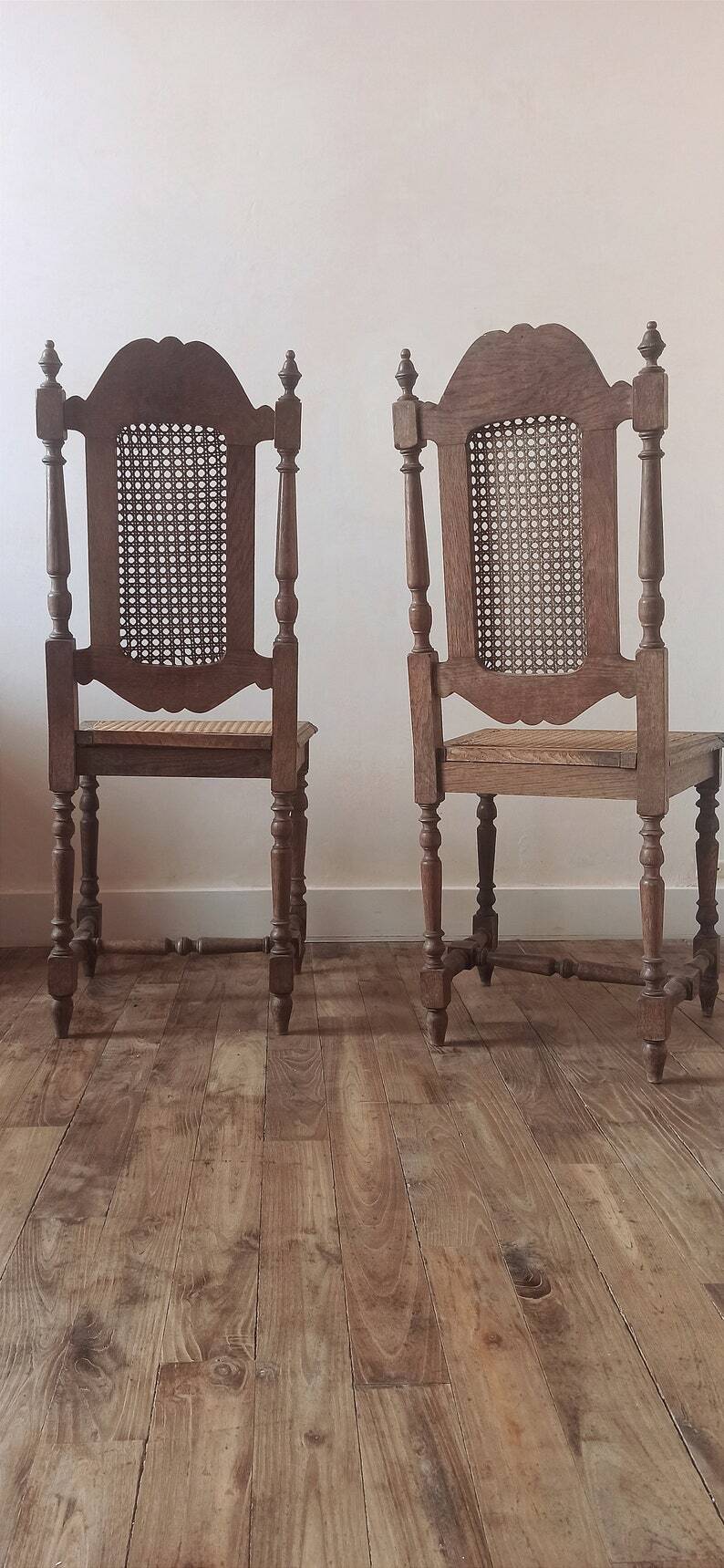 Duo of wooden and cane chairs / vintage cane chairs