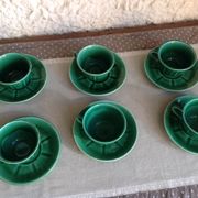 Suite of six cups and saucers green / vintage 50-60 years